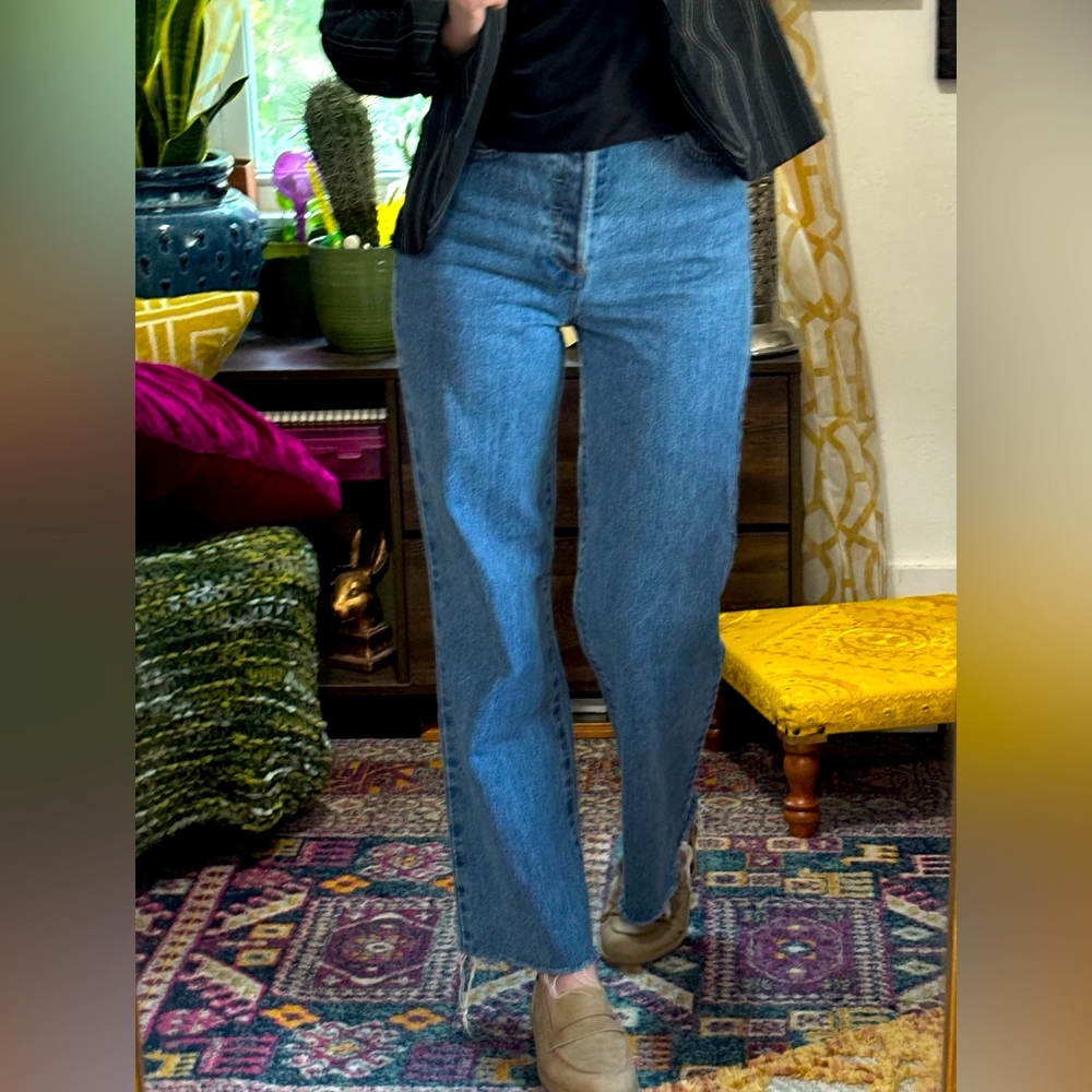 Denim Forum Straight Leg Jeans in Classic Blue